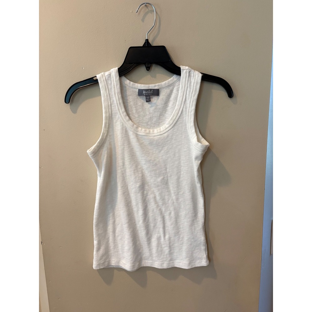 Marled Essentials Womens XS White Scoop Neck Ribbed Cotton Modal Tank Top
